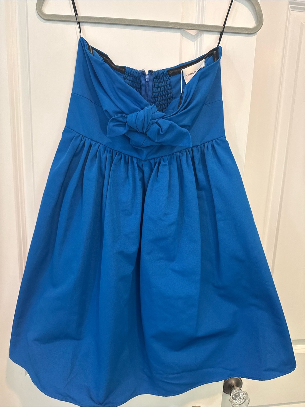 Lavender Brown Bright Blue Knot-Front Mini Dress